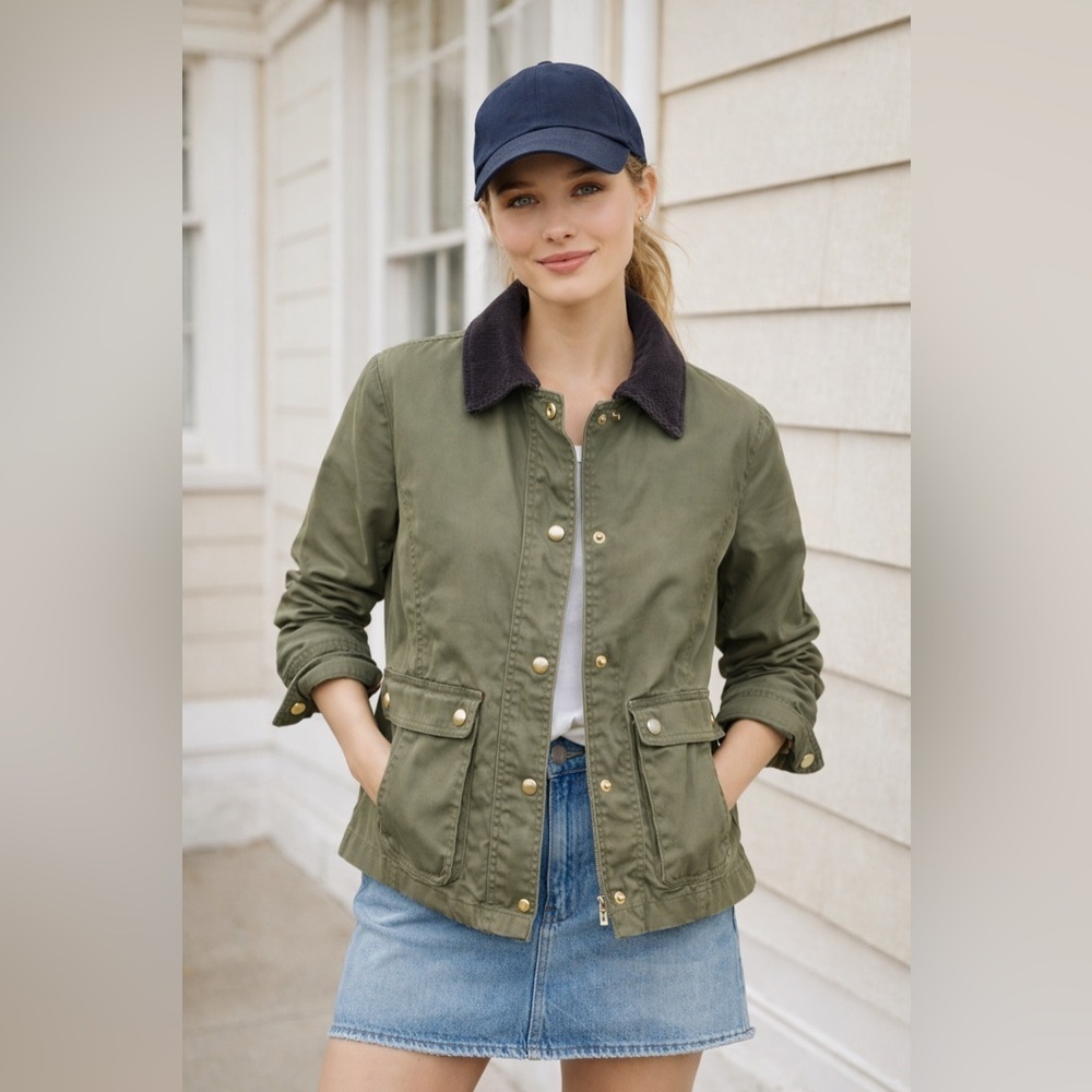 J.Crew Factory Utility Jacket Corduroy Collar | Olive Green | Size XS